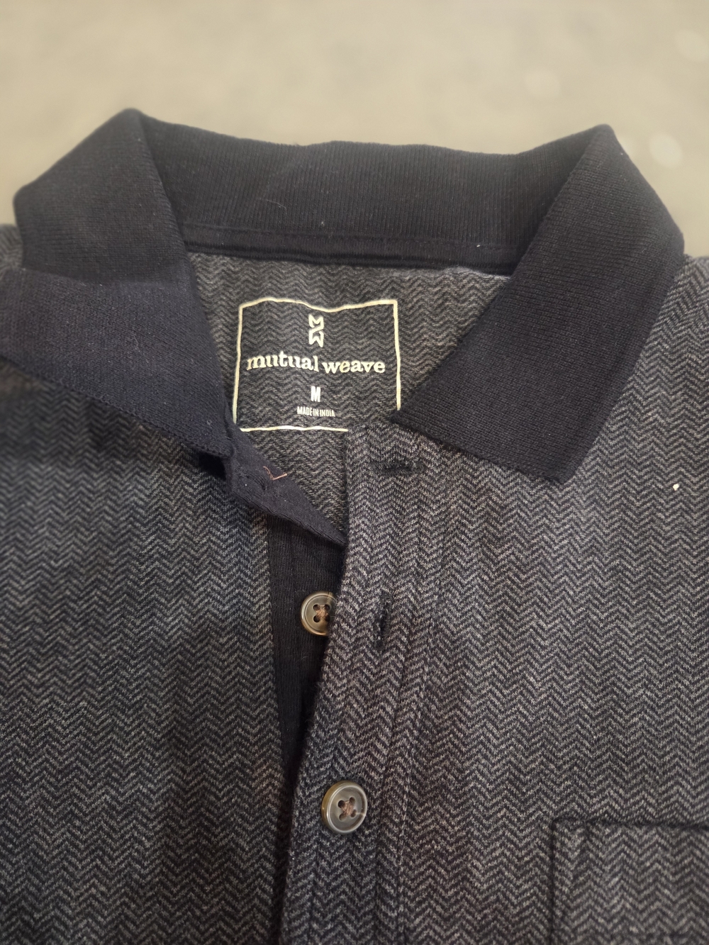 Mutual Weave Men's Long Sleeve Polo - Charcoal Herringbone